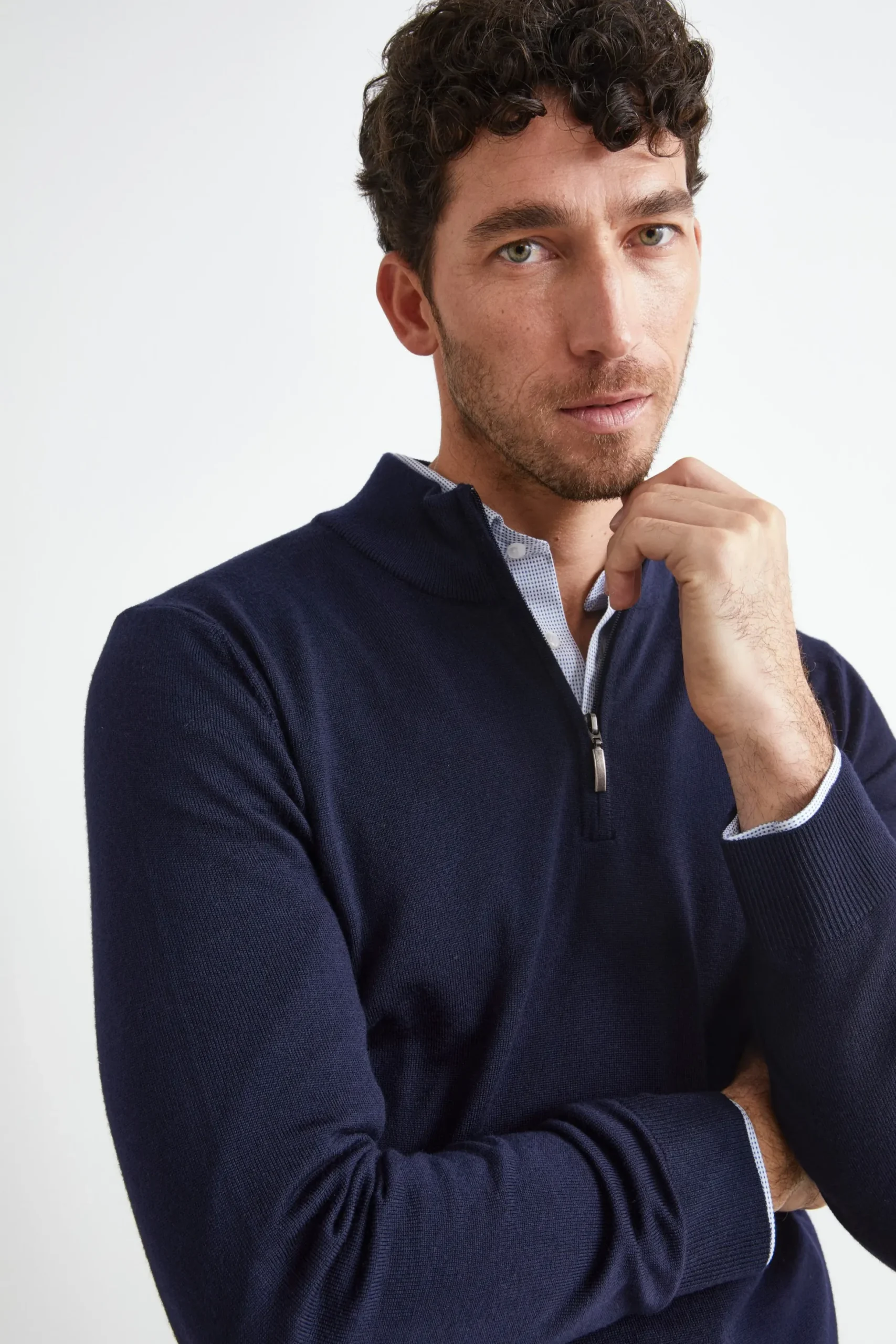 Lupetto con Zip in Lana Merino - BLU