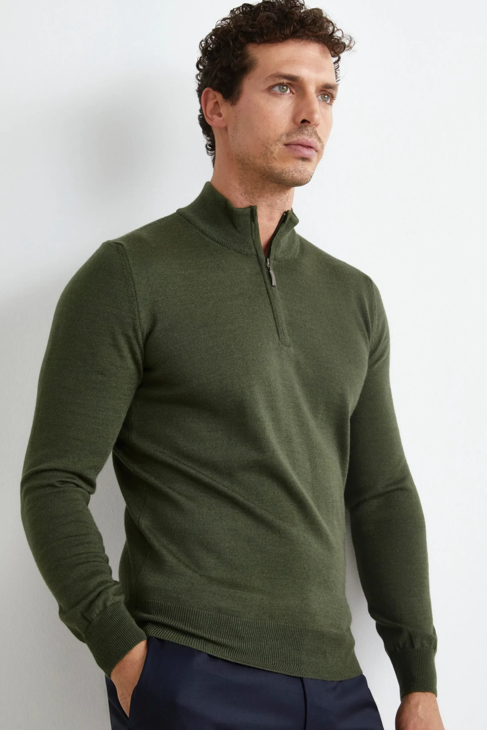 Lupetto con Zip in Lana Merino - VERDE MILITARE