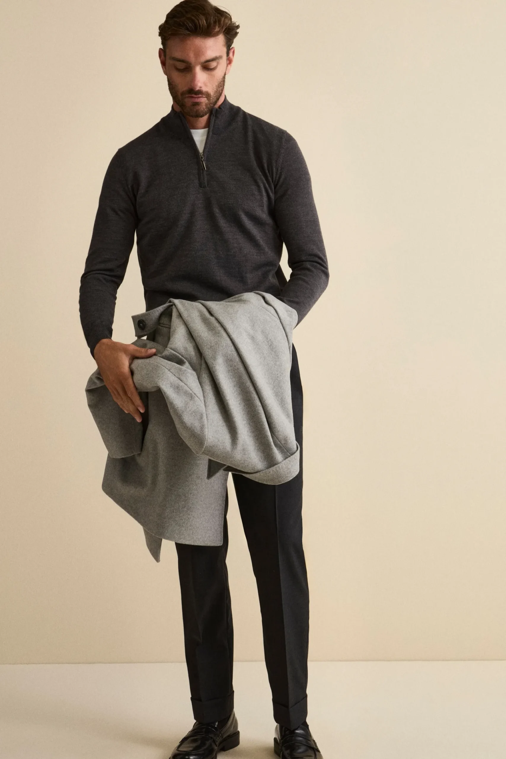 Lupetto con Zip in Lana Merino - ANTRACITE