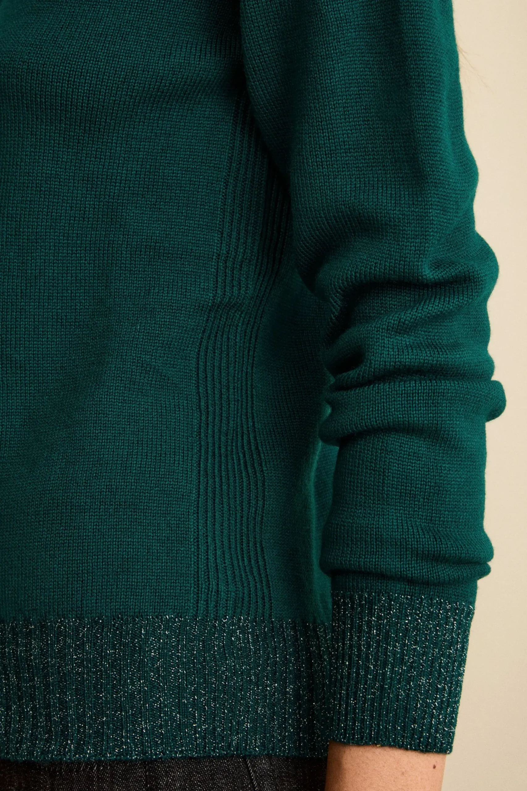 Lupetto in Lana Merino con Bordi in Lurex - VERDE
