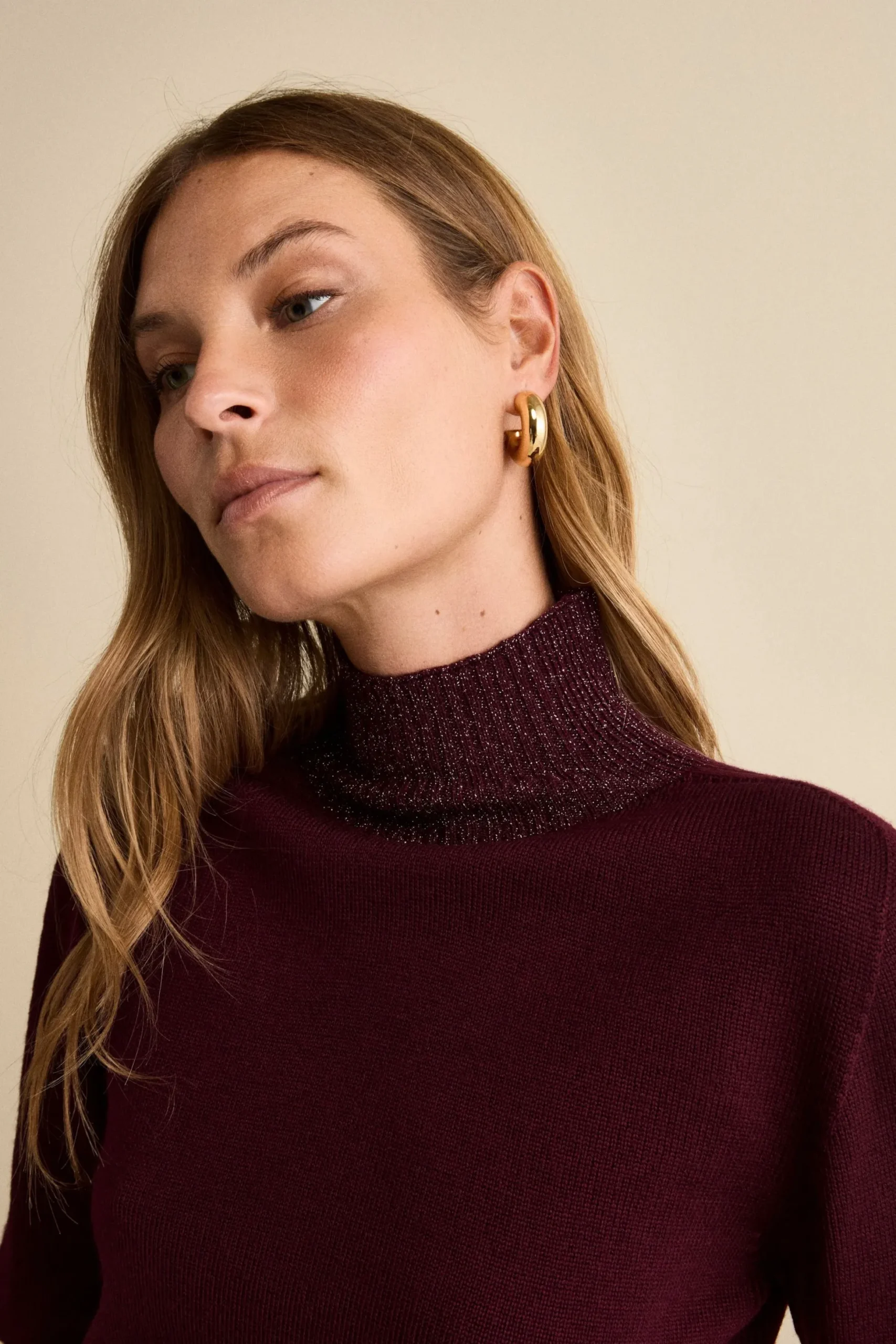 Lupetto in Lana Merino con Bordi in Lurex - BORDEAUX