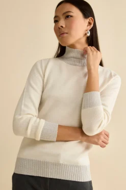 Lupetto in Lana Merino con Bordi in Lurex - ECRU