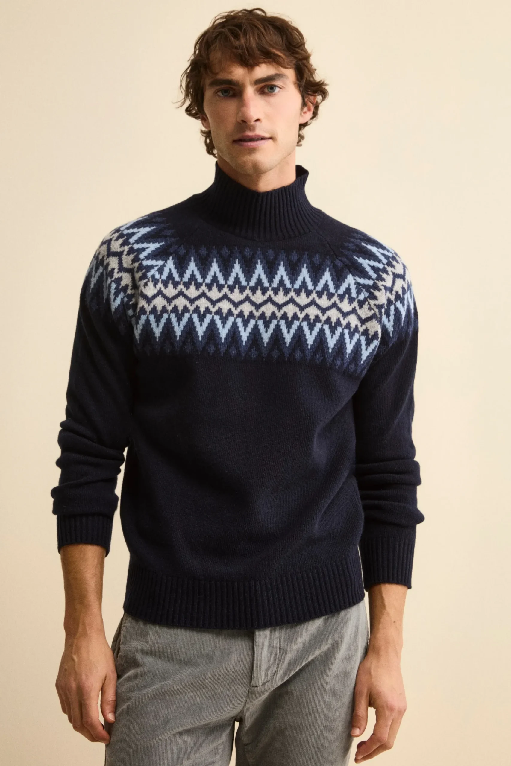 Lupetto Jacquard Norvegese in Lana Merino - BLU/AZZURRO