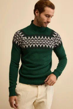 Lupetto Jacquard Norvegese in Lana Merino - VERDE/GRIGIO