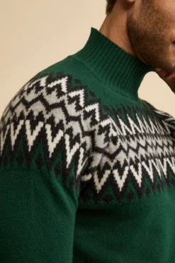 Lupetto Jacquard Norvegese in Lana Merino - VERDE/GRIGIO