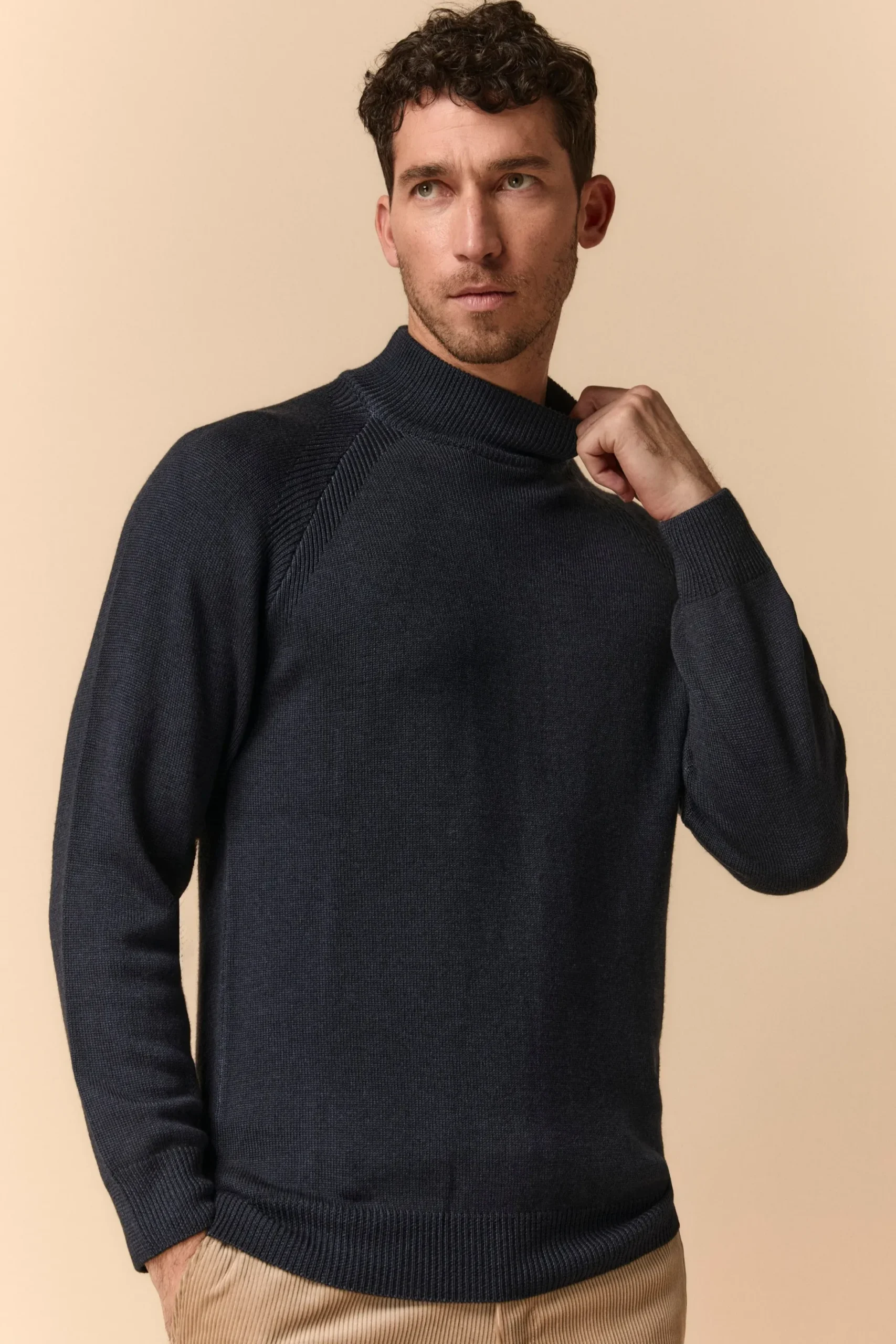 Lupetto raglan in Lana Merino - BLU MARINE