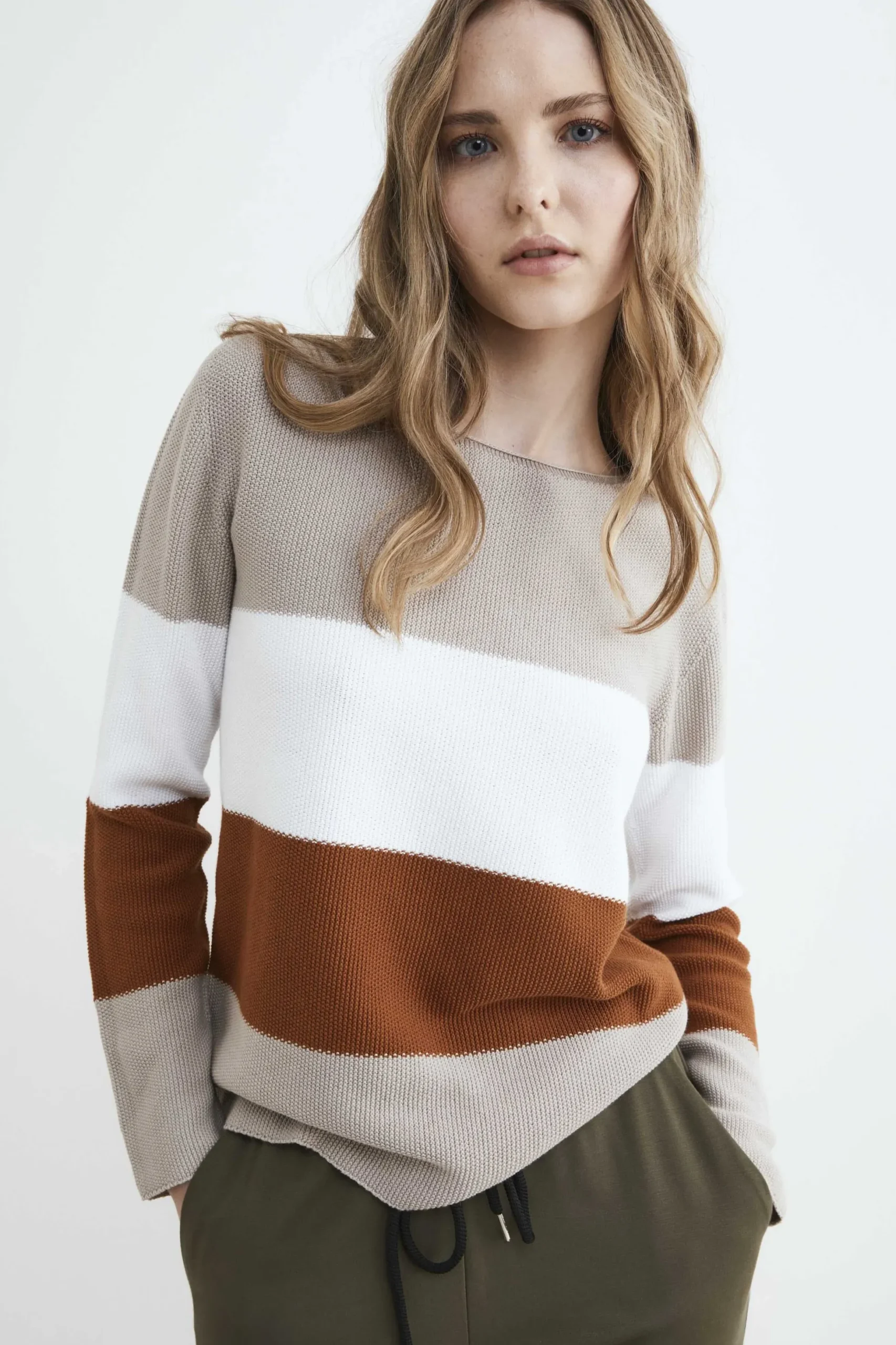 Maglia a righe in cotone - BEIGE RIGATO