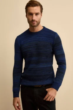 Maglia a Righe in Lana Merino - BLU APERTO