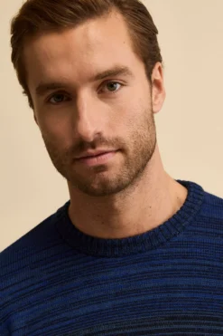 Maglia a Righe in Lana Merino - BLU APERTO
