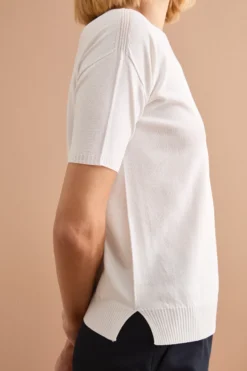 Maglia Barchetta Boxy con Costine - BIANCO