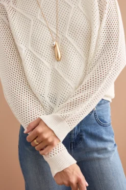 Maglia Barchetta in Cotone con Motivo a Rombi - BIANCO