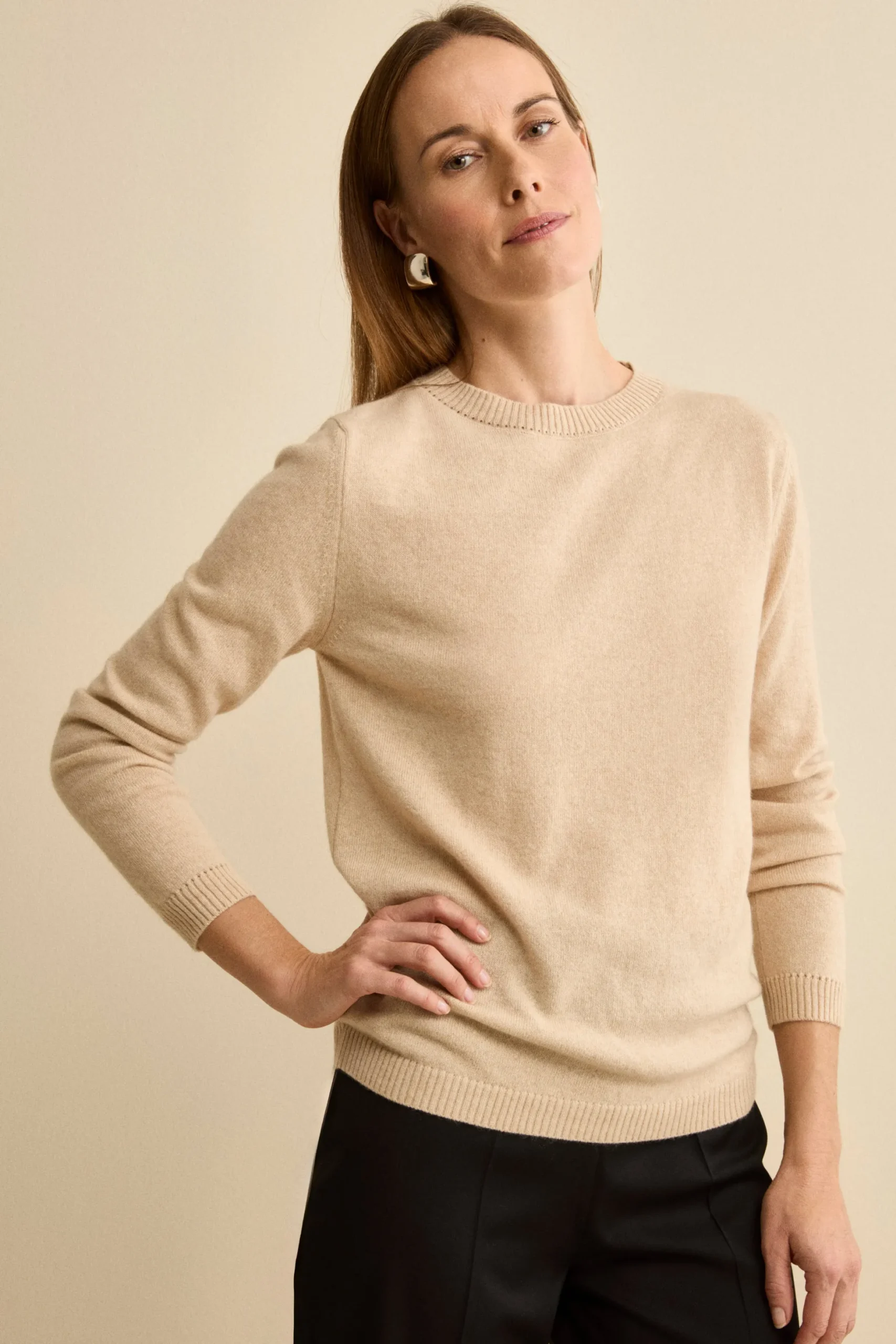Maglia Barchetta in Puro Cashmere - BEIGE