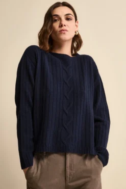 Maglia Barchetta Lavorata in Lana e Cashmere - BLU