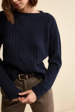 Maglia Barchetta Lavorata in Lana e Cashmere - BLU