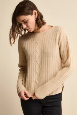 Maglia Barchetta Lavorata in Lana e Cashmere - BEIGE