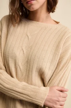 Maglia Barchetta Lavorata in Lana e Cashmere - BEIGE