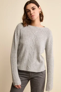 Maglia Barchetta Lavorata in Lana e Cashmere - GRIGIO CHIARO