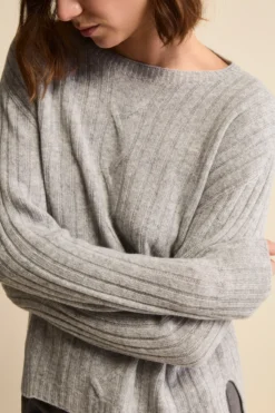 Maglia Barchetta Lavorata in Lana e Cashmere - GRIGIO CHIARO