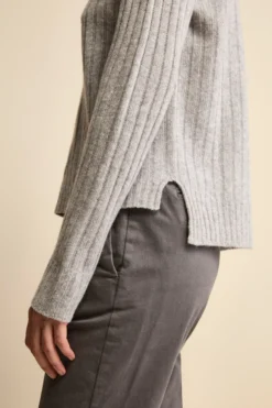 Maglia Barchetta Lavorata in Lana e Cashmere - GRIGIO CHIARO
