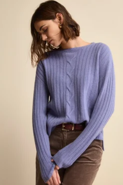 Maglia Barchetta Lavorata in Lana e Cashmere - LAVANDA