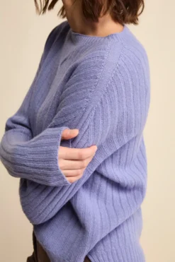 Maglia Barchetta Lavorata in Lana e Cashmere - LAVANDA