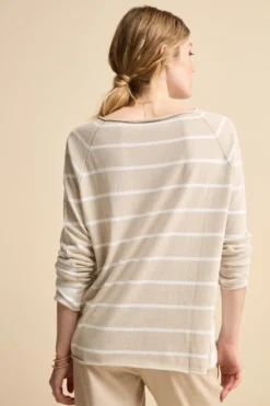 Maglia Barchetta Raglan in Cotone - RIGATO BIANCO/BEIGE