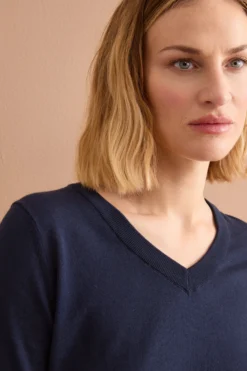 Maglia Boxy in Cotone con Scollo a V - BLU