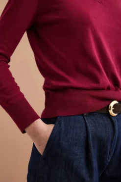 Maglia Boxy in Cotone con Scollo a V - BORDEAUX