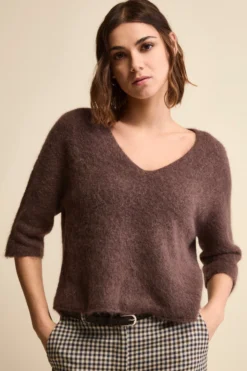 Maglia Boxy Scollo a V in Misto Alpaca - T.MORO