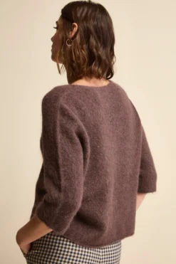 Maglia Boxy Scollo a V in Misto Alpaca - T.MORO
