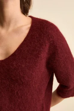 Maglia Boxy Scollo a V in Misto Alpaca - BORDEAUX