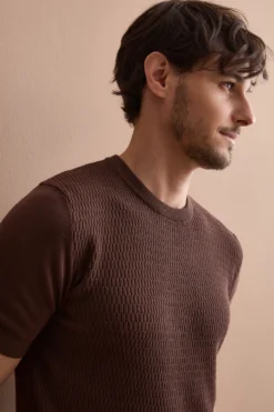 Maglia Casual in Cotone Crêpe - MARRONE