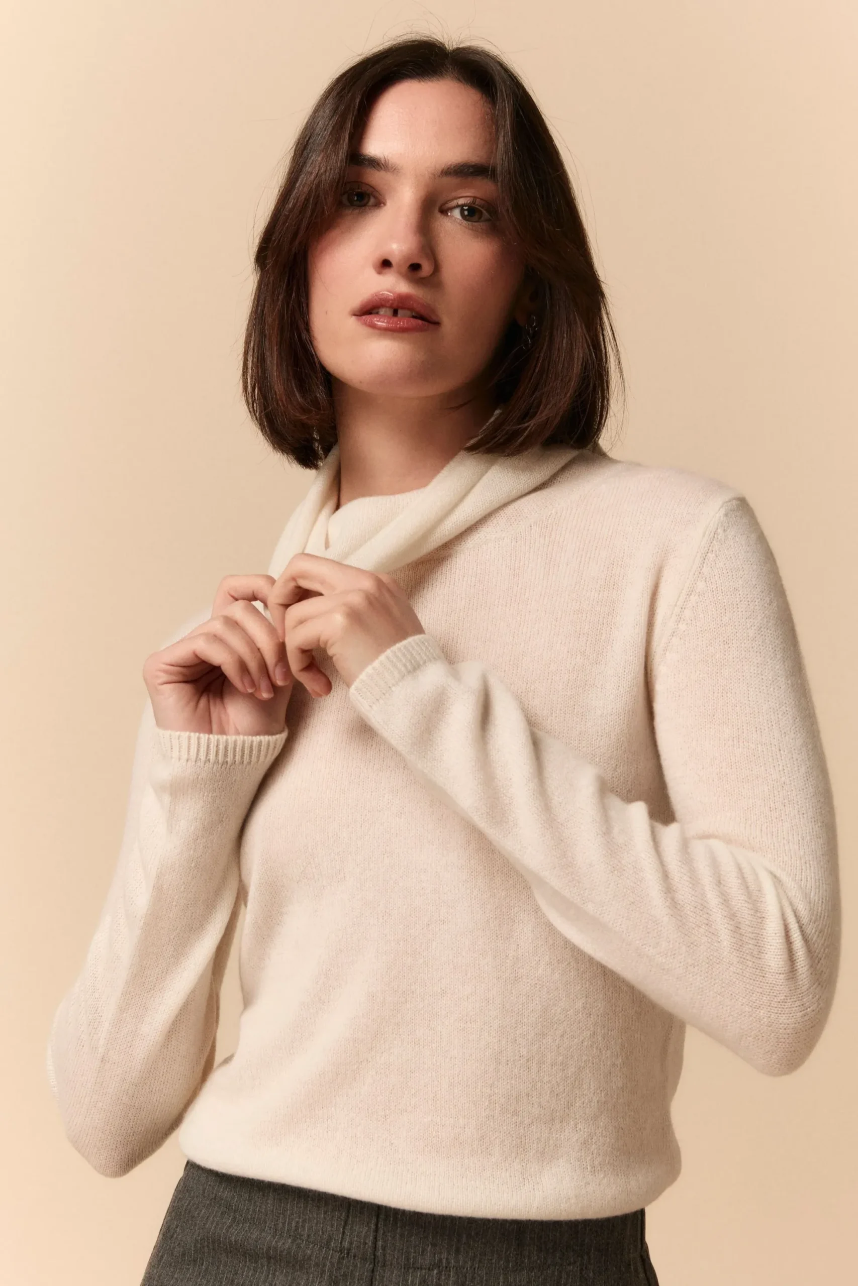 Maglia Collo Morbido in Cashmere - PANNA