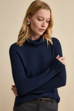 Maglia con Spacchi in Lana Merino - NAVY