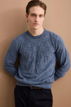 Maglia Dama Girocollo in Cotone - BLU/GRIGIO