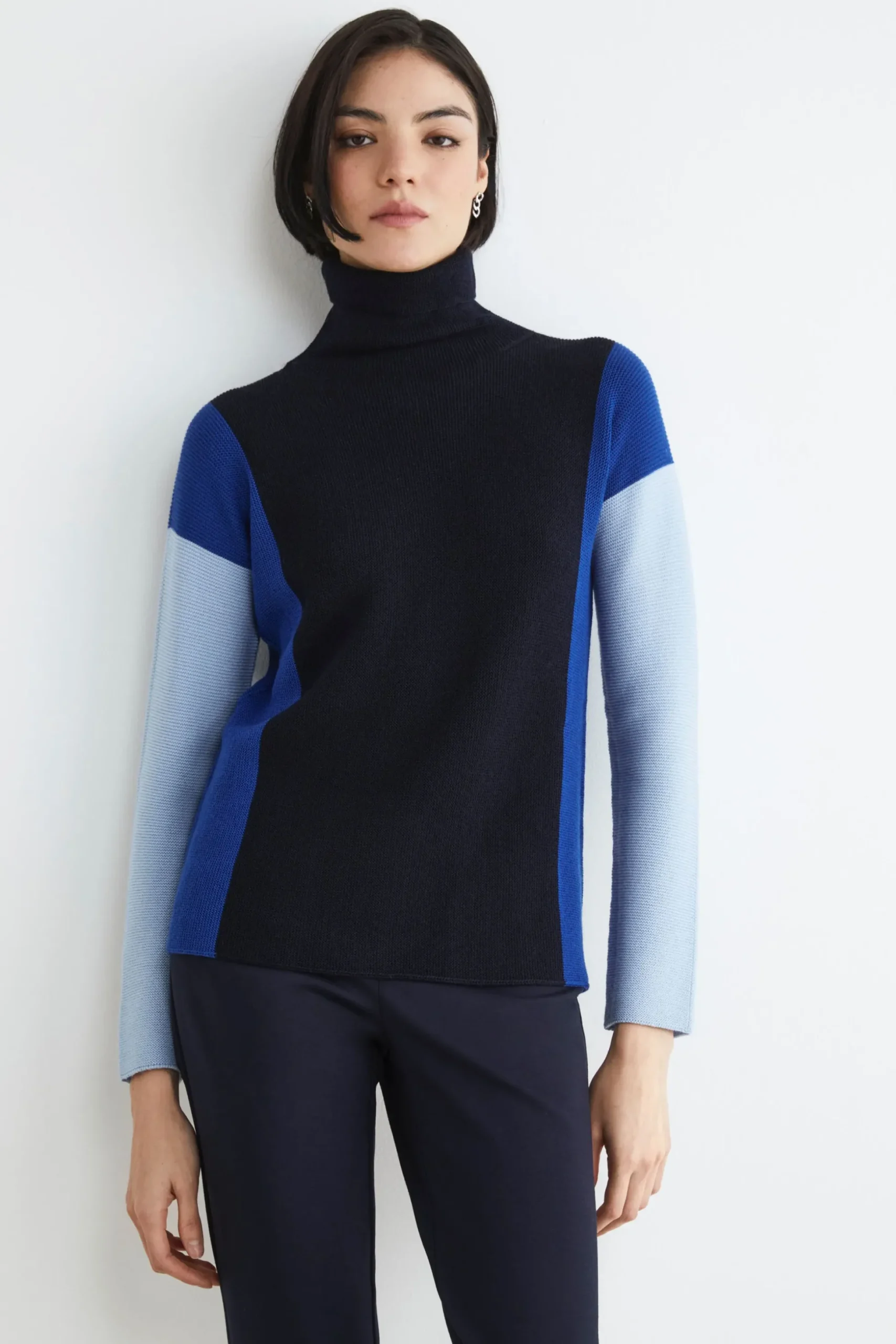 Maglia dolcevita color block - BLU