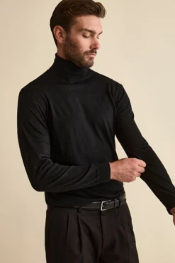 Maglia dolcevita in seta e cashmere - NERO