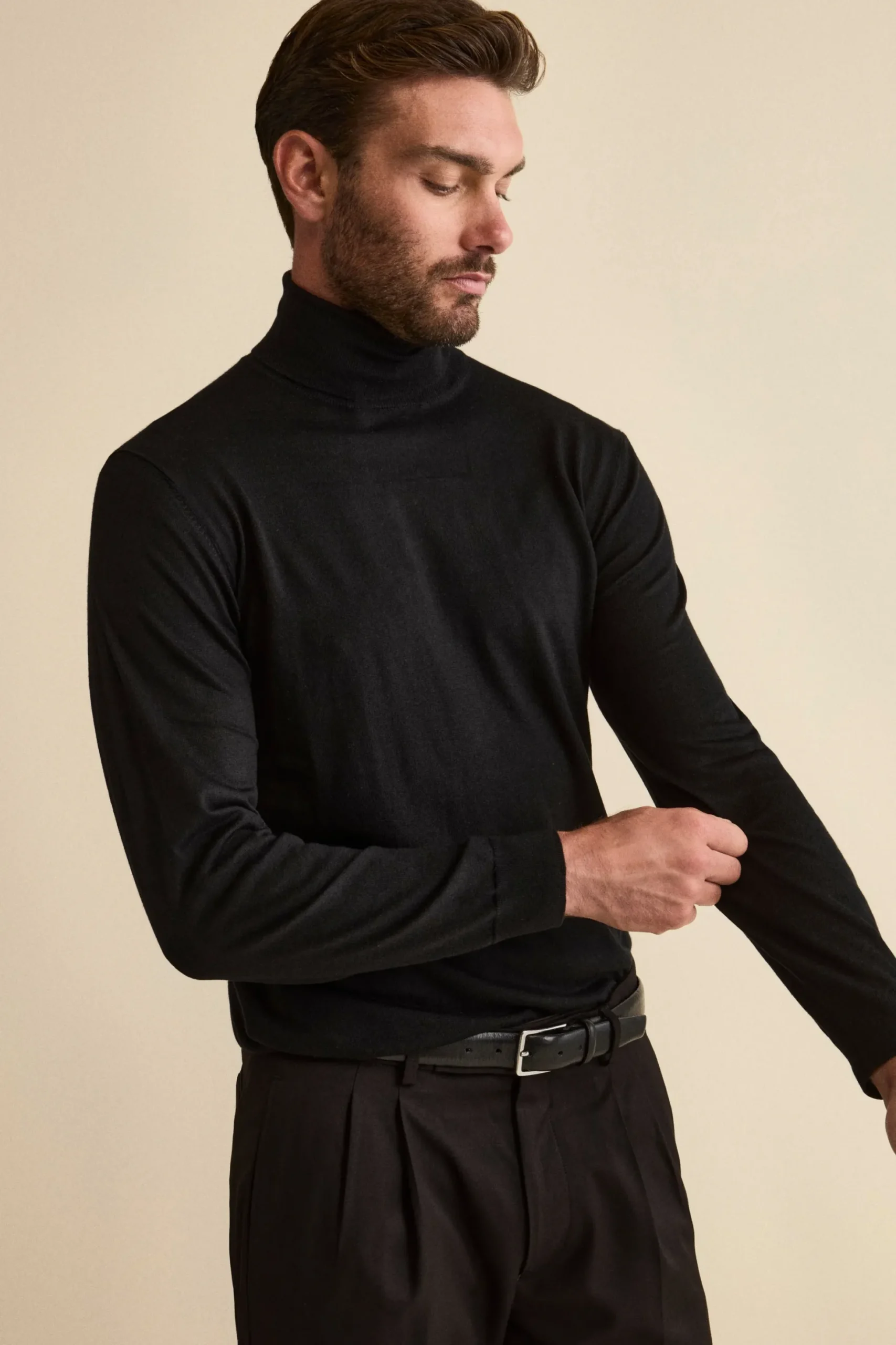 Maglia dolcevita in seta e cashmere - NERO