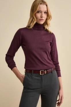 Maglia Dolcevita in Seta e Cashmere Extrafine - MELANZANA