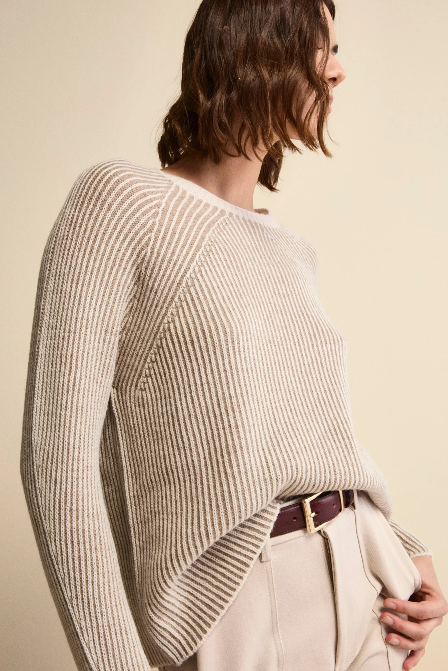 Maglia Fantasia in Lana Merino a Costa Inglese - FANT. BEIGE