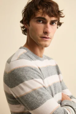 Maglia Girocollo a Righe in Misto Lana e Cashmere - RIGATO GRIGIO/PANNA