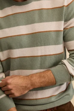 Maglia Girocollo a Righe in Misto Lana e Cashmere - RIGATO VERDE/BEIGE