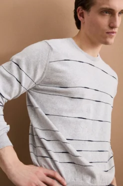Maglia Girocollo a Righe Regular Fit in Cotone - GRIGIO/BLU