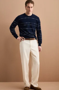 Maglia Girocollo a Righe Regular Fit in Cotone - BLU/BIANCO