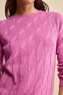 Maglia Girocollo a Trecce in Lana Merino - FUXIA