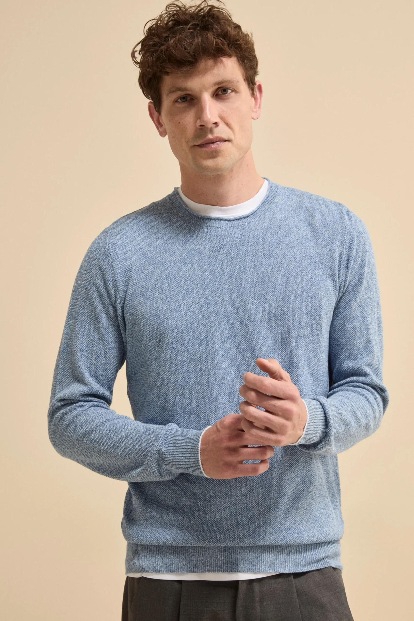 Maglia Girocollo Bicolore in Cotone - AZZURRO/BIANCO