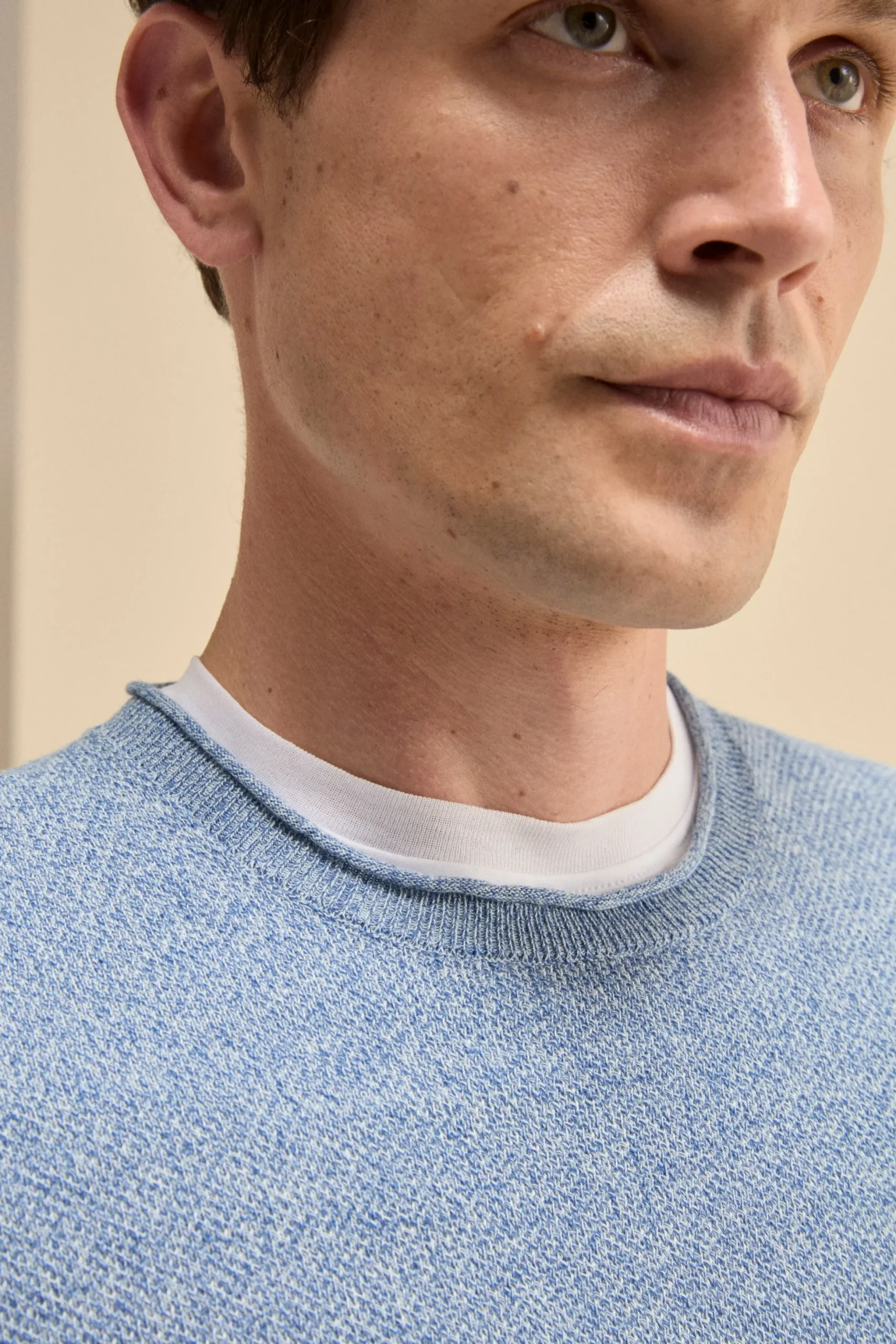 Maglia Girocollo Bicolore in Cotone - AZZURRO/BIANCO
