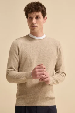 Maglia Girocollo Bicolore in Cotone - BEIGE/BIANCO