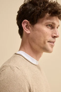 Maglia Girocollo Bicolore in Cotone - BEIGE/BIANCO