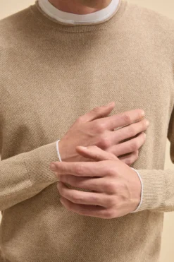 Maglia Girocollo Bicolore in Cotone - BEIGE/BIANCO
